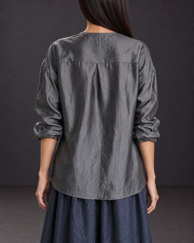 Ash Mulberry Silk Organza Collarless Shirt - Shirt - Mizyana