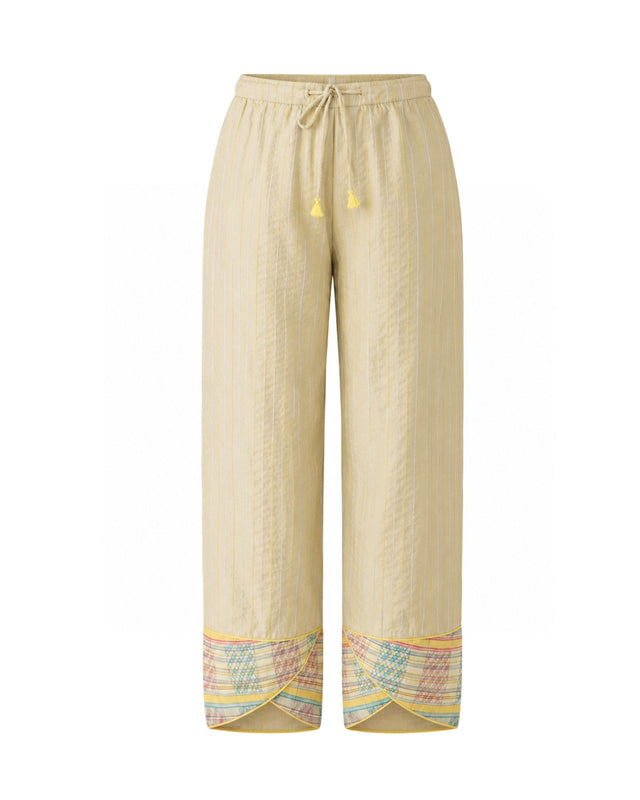 Ash Tulip Checked Hem Chanderi Trousers - Trousers - Mizyana