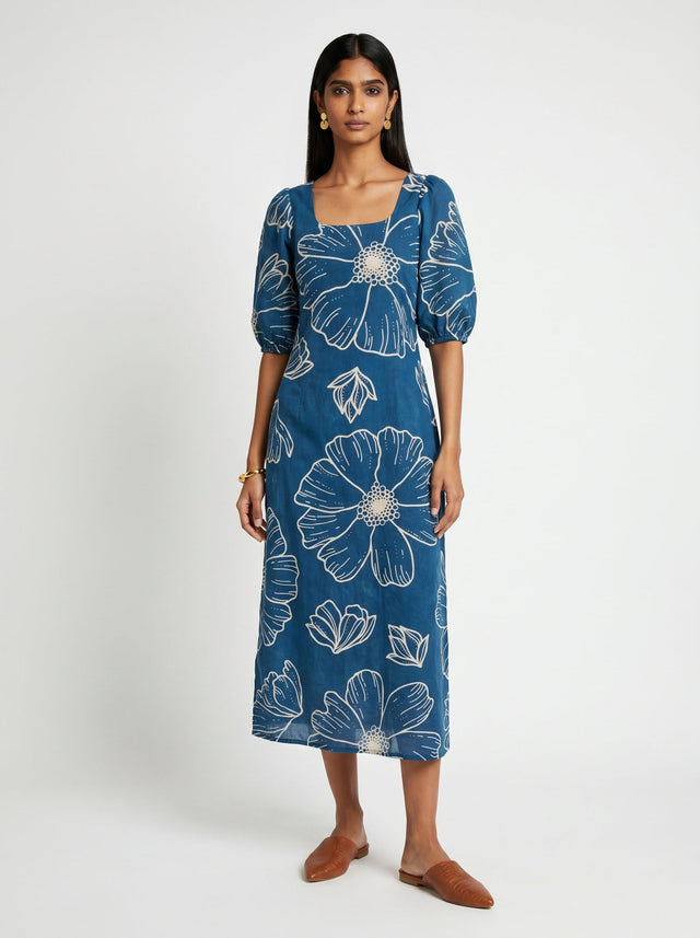 Ava Blue Cotton Dress - Dress - Mizyana