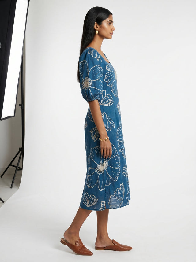 Ava Blue Cotton Dress - Dress - Mizyana