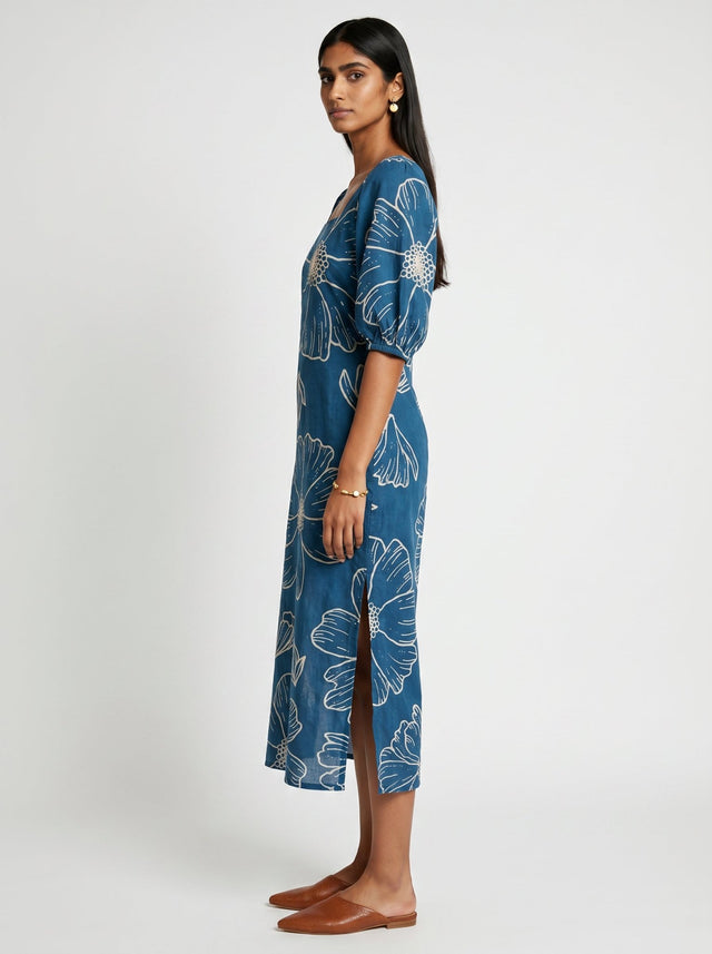 Ava Blue Cotton Dress - Dress - Mizyana