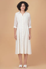 Azisai embroidery with cross stitch embroidery cotton chanderi dress - Dress - Mizyana