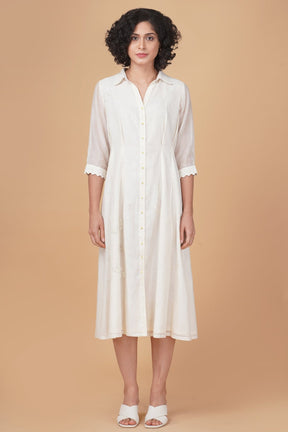 Azisai embroidery with cross stitch embroidery cotton chanderi dress - Dress - Mizyana