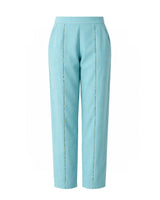 Azure Aqua Linen Straight Trousers - Trousers - Mizyana
