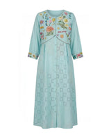 Azure Beaded Floral Embroidered Button-Front Midi Dress - Dress - Mizyana