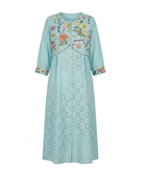 Azure Beaded Floral Embroidered Button-Front Midi Dress - Dress - Mizyana