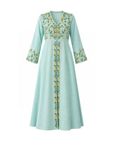Azure Beaded Floral Embroidered Linen Tunic - Tunic - Mizyana