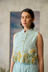 Azure Beaded Waistcoat - Coat - Mizyana