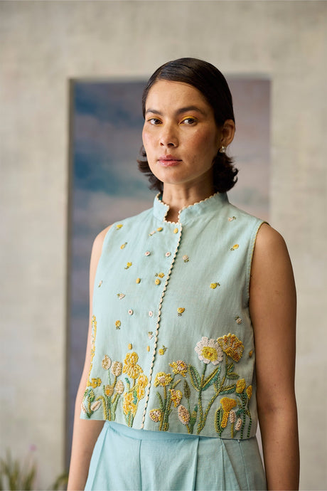 Azure Beaded Waistcoat - Coat - Mizyana