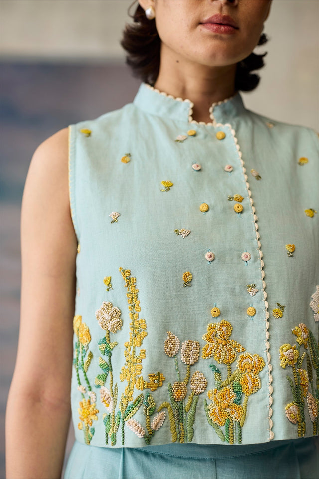 Azure Beaded Waistcoat - Coat - Mizyana