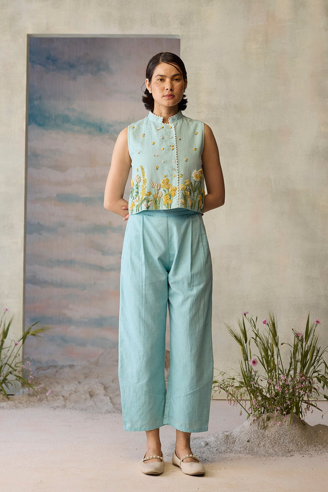 Azure Beaded Waistcoat - Coat - Mizyana