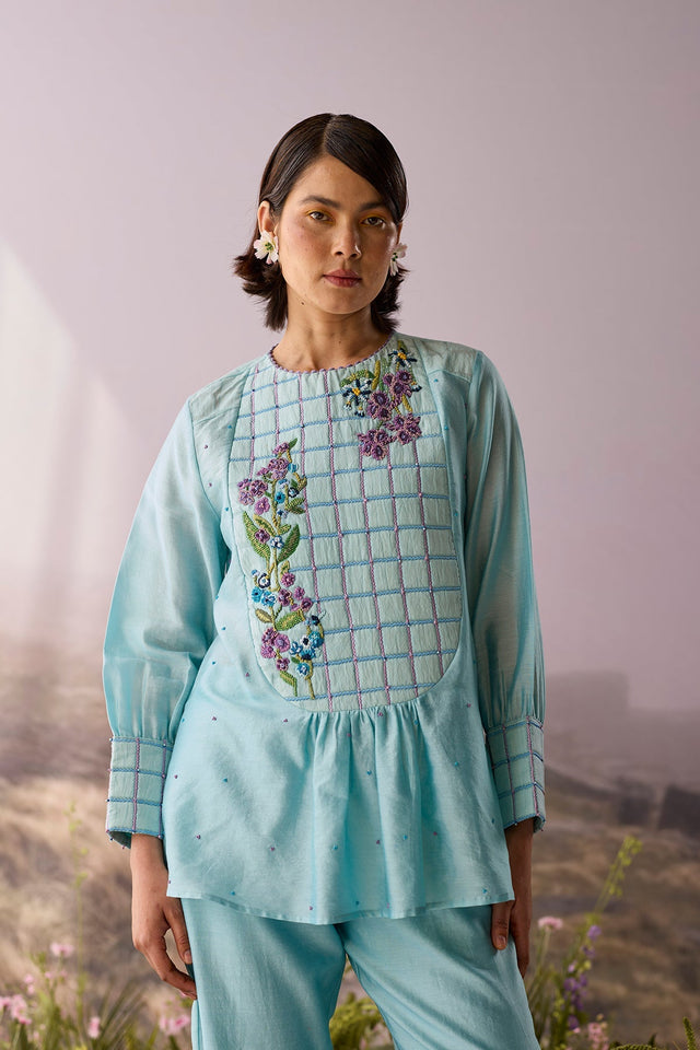 Azure Checkered Top - Shirt - Mizyana