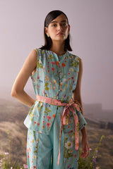 Azure Floral Waistcoat - Coat - Mizyana
