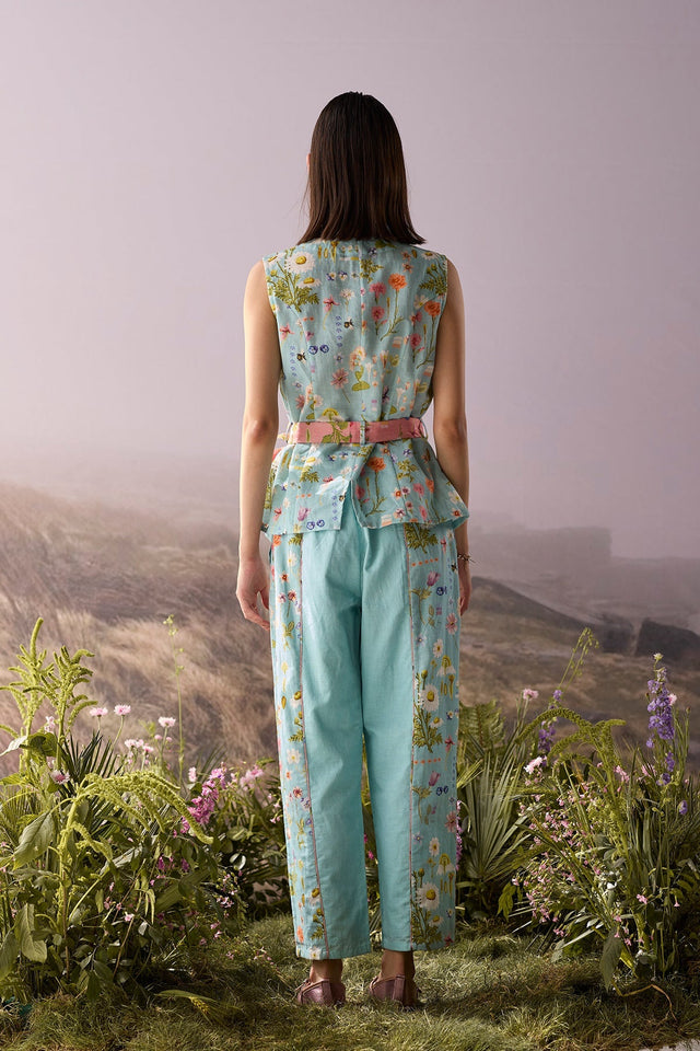 Azure Floral Waistcoat - Coat - Mizyana