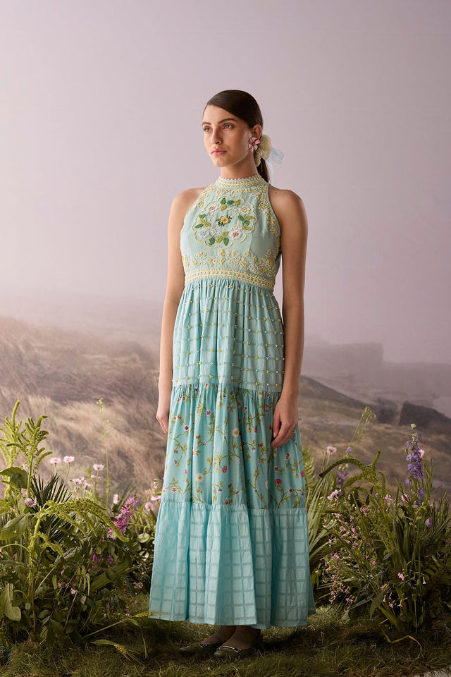 Azure Halter Neck Dress - Dress - Mizyana