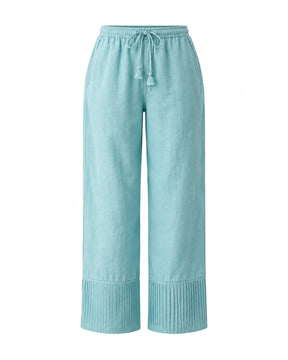 Azure Pintuck Cuffed Cotton Silk Trousers - Trousers - Mizyana