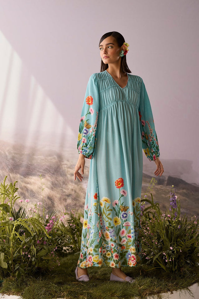 Azure Printed Dress - Dress - Mizyana