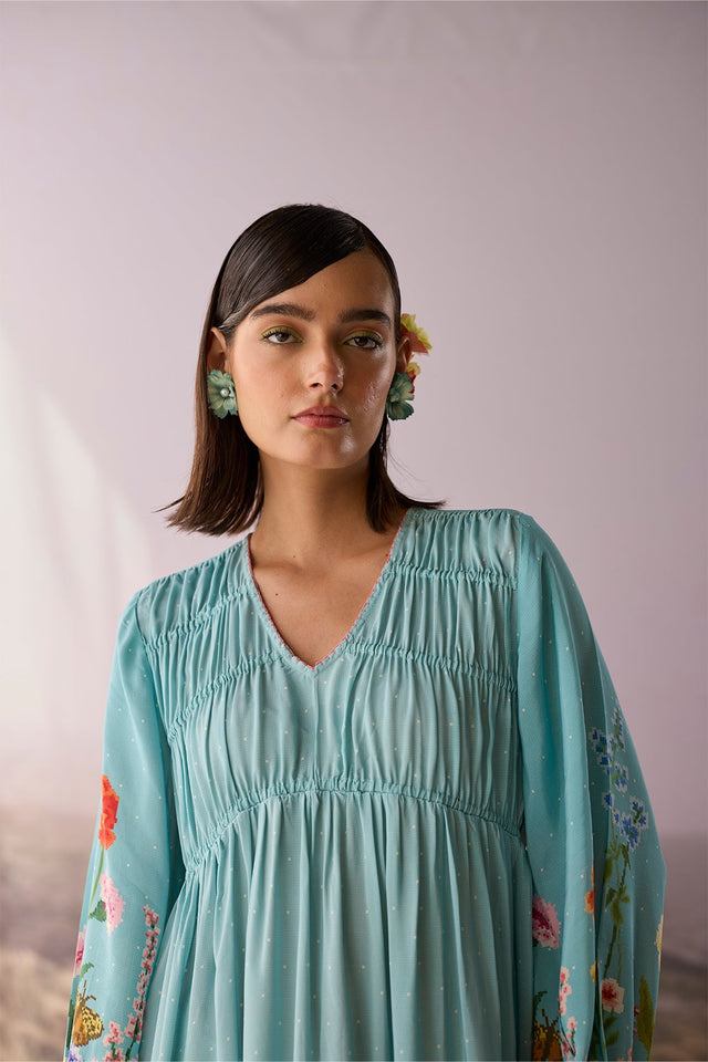 Azure Printed Dress - Dress - Mizyana
