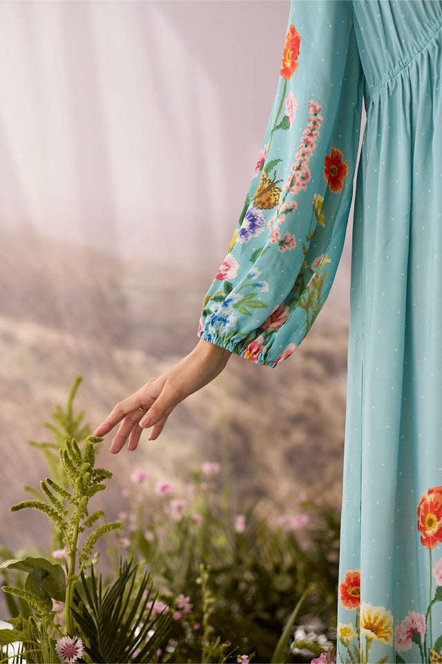 Azure Printed Dress - Dress - Mizyana