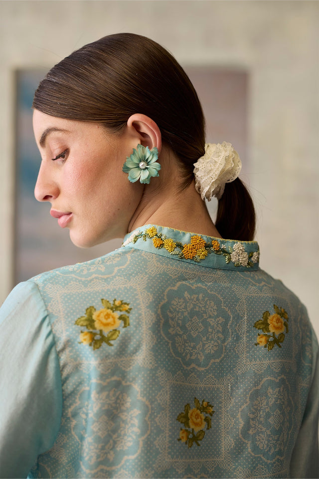 Azure Printed Floral Top - Shirt - Mizyana