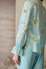 Azure Printed Floral Top - Shirt - Mizyana