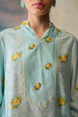 Azure Printed Floral Top - Shirt - Mizyana