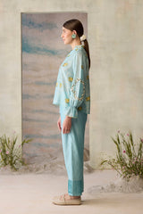Azure Printed Floral Top - Shirt - Mizyana
