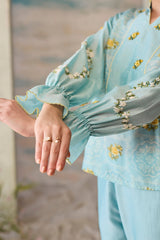 Azure Printed Floral Top - Shirt - Mizyana