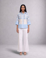 Baasa Scalloped Lattice Applique Cotton Shirt with High-Low Hem - Shirt - Mizyana