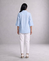 Baasa Scalloped Lattice Applique Cotton Shirt with High-Low Hem - Shirt - Mizyana