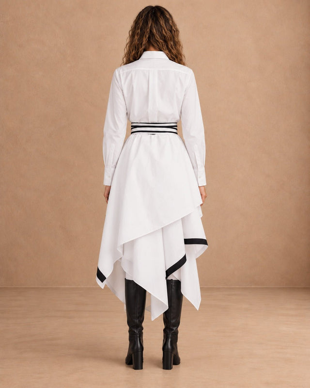 Baco White Stripe Trim Cotton Shirt Jacket with Belt - Jacket - Mizyana