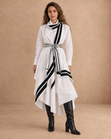 Baco White Stripe Trim Cotton Shirt Jacket with Belt - Jacket - Mizyana