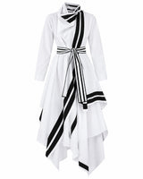 Baco White Stripe Trim Cotton Shirt Jacket with Belt - Jacket - Mizyana