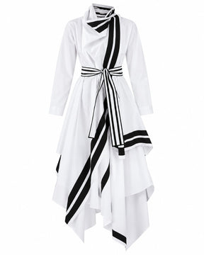 Baco White Stripe Trim Cotton Shirt Jacket with Belt - Jacket - Mizyana