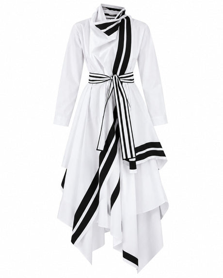 Baco White Stripe Trim Cotton Shirt Jacket with Belt - Jacket - Mizyana