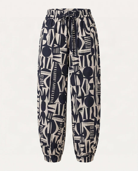 Balloon Black and White Geometric Print Linen Trousers - Trousers - Mizyana