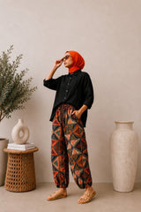 Balloon Linen Pants “Geometric ” - Trousers - Mizyana