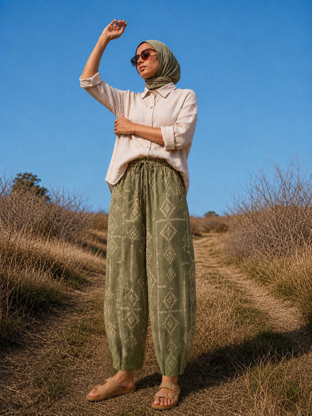 Balloon Linen Pants “Olive” - Trousers - Mizyana