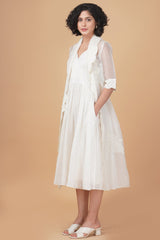 Bara embroidery jacket in silk organza and solid overlap dress in stripe organza - Two-Piece Set - Mizyana