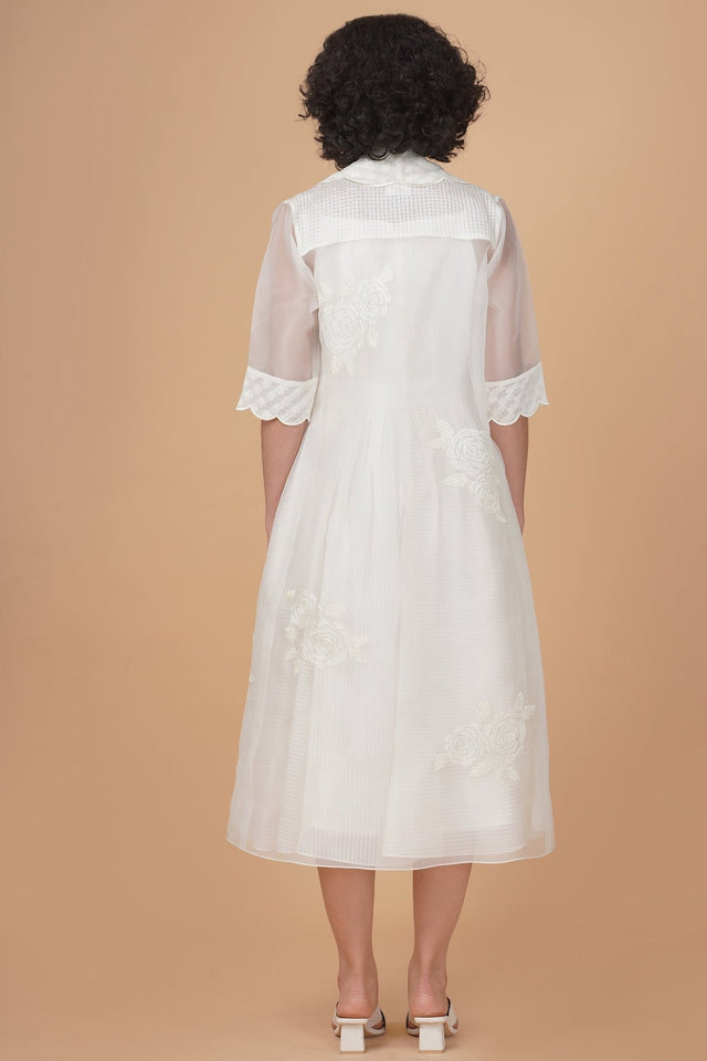 Bara embroidery jacket in silk organza and solid overlap dress in stripe organza - Two-Piece Set - Mizyana