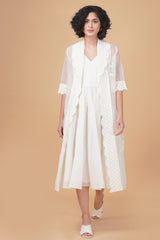 Bara embroidery jacket in silk organza and solid overlap dress in stripe organza - Two-Piece Set - Mizyana