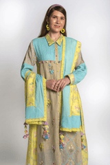 Basant Neela Floral Kurta Set - Two-Piece Set - Mizyana