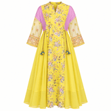 Basant Yellow Floral Printed Cotton Organza Midi Dress - Dress - Mizyana