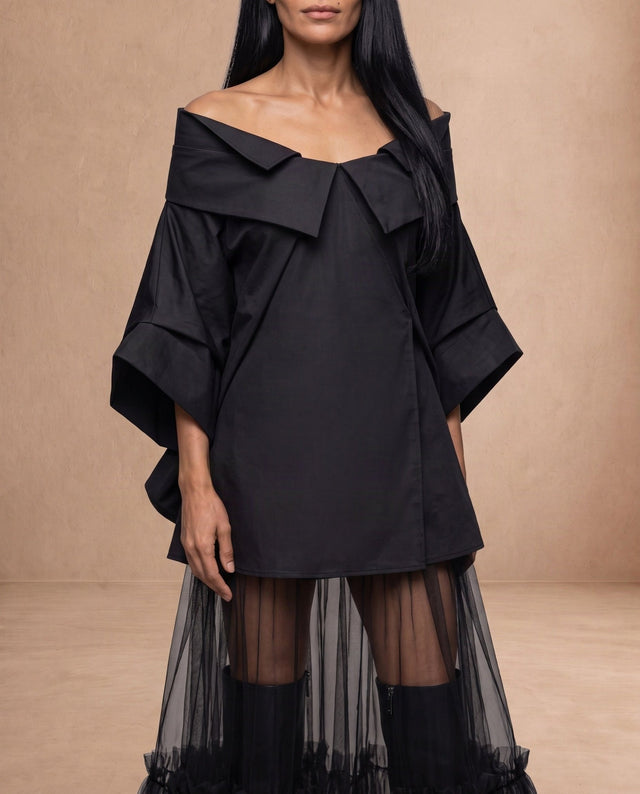 Baso Black Multi-Collar Cotton Tunic - Tunic - Mizyana