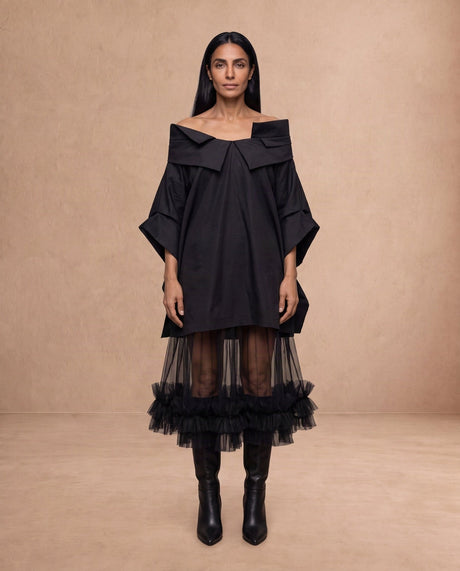 Baso Black Multi-Collar Cotton Tunic - Tunic - Mizyana