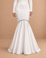 Beda White Piped Mermaid Flare Skirt - Skirt - Mizyana