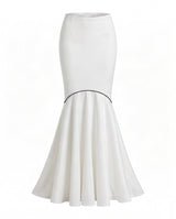 Beda White Piped Mermaid Flare Skirt - Skirt - Mizyana