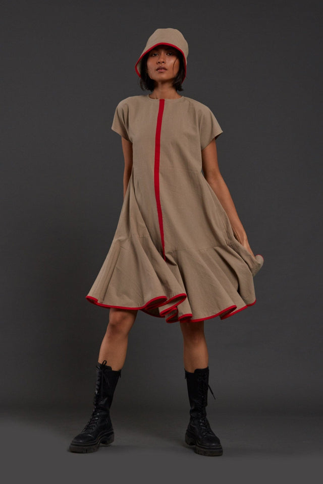Beige A-line Dress - Dress - Mizyana