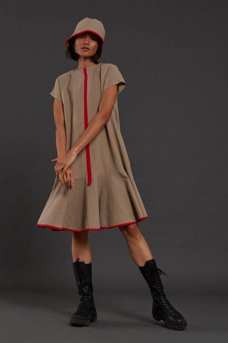 Beige A-line Dress - Dress - Mizyana