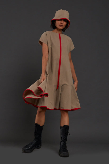 Beige A-line Dress - Dress - Mizyana